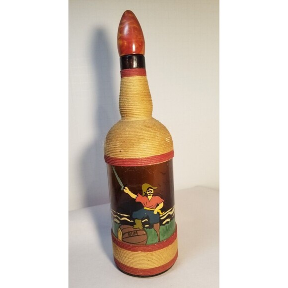 Vintage Signed Rare Hand Painted Pirate/Pirate Ship Liquor Bottle